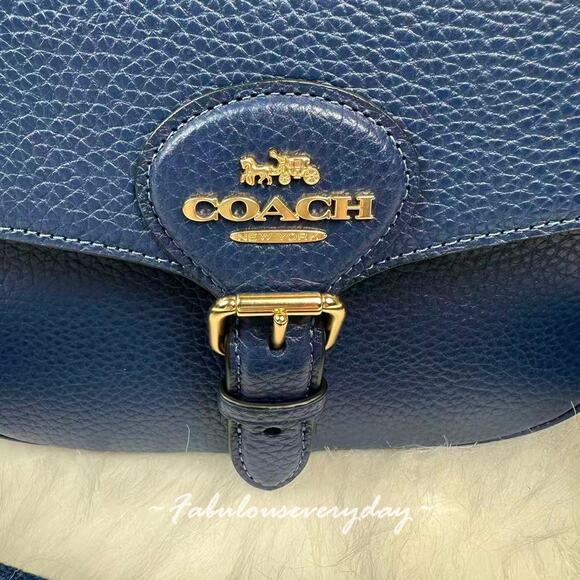 COACH Amelia Saddle Bag Shoulder/Crossbody In Leather CP107 Gold/Deep Blue NWT - Picture 2 of 8